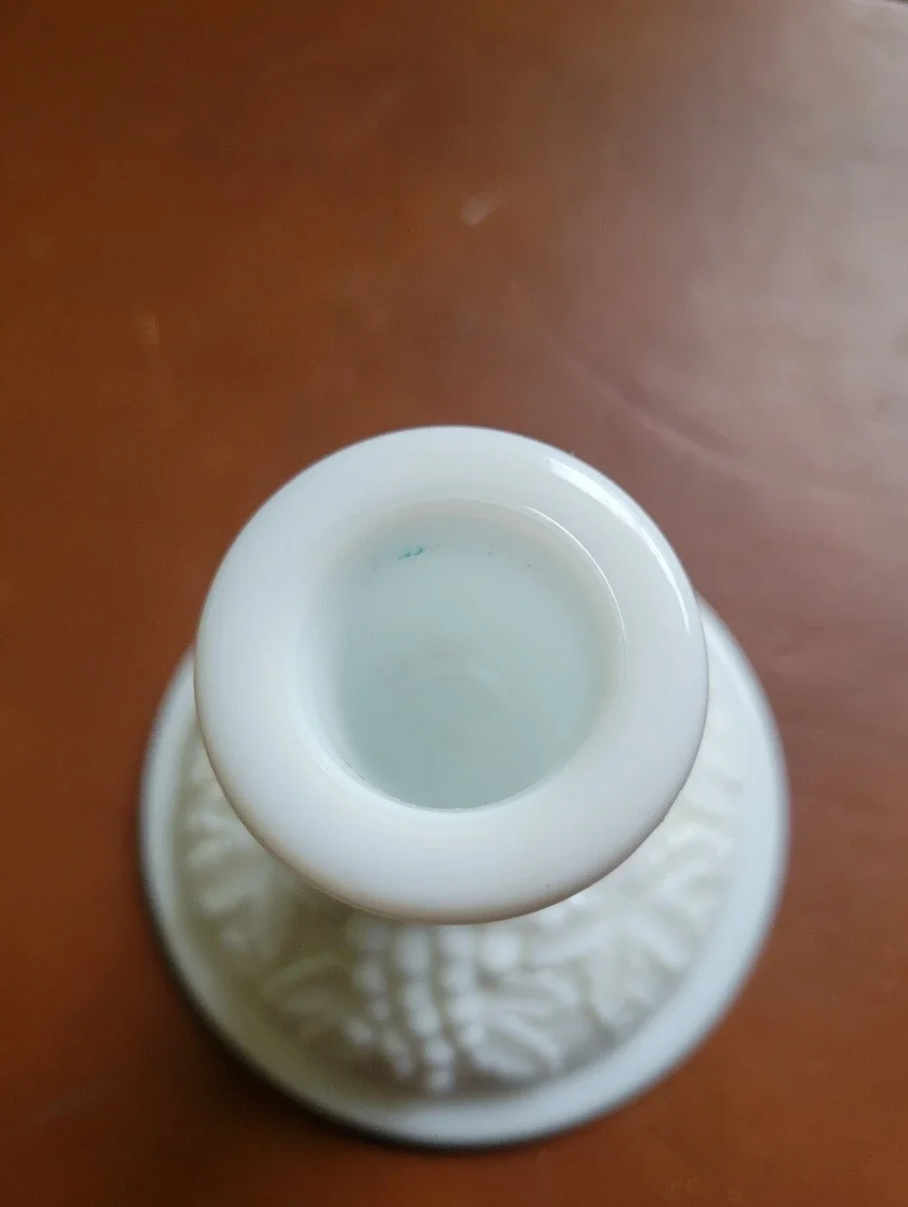 Taper Candle in Warm Apricot with White Milk Glass Holder